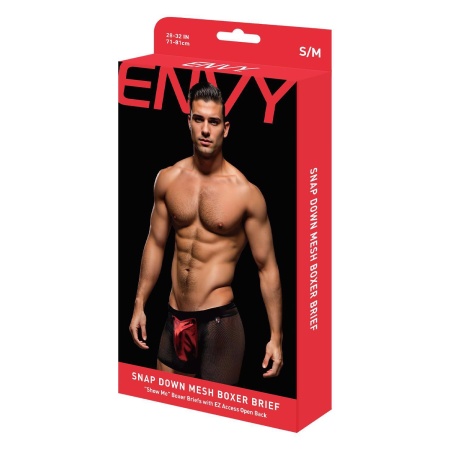ENVY SNAP DOWN MESH BOXER BRIEF BLACK RED, S/M - 1
