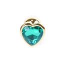 Biżuteria analna Gold Heart Plug - stal nierdzewna, zielony kamień szklany w kształcie serca, długość 7 cm, średnica 2,7 cm - 1