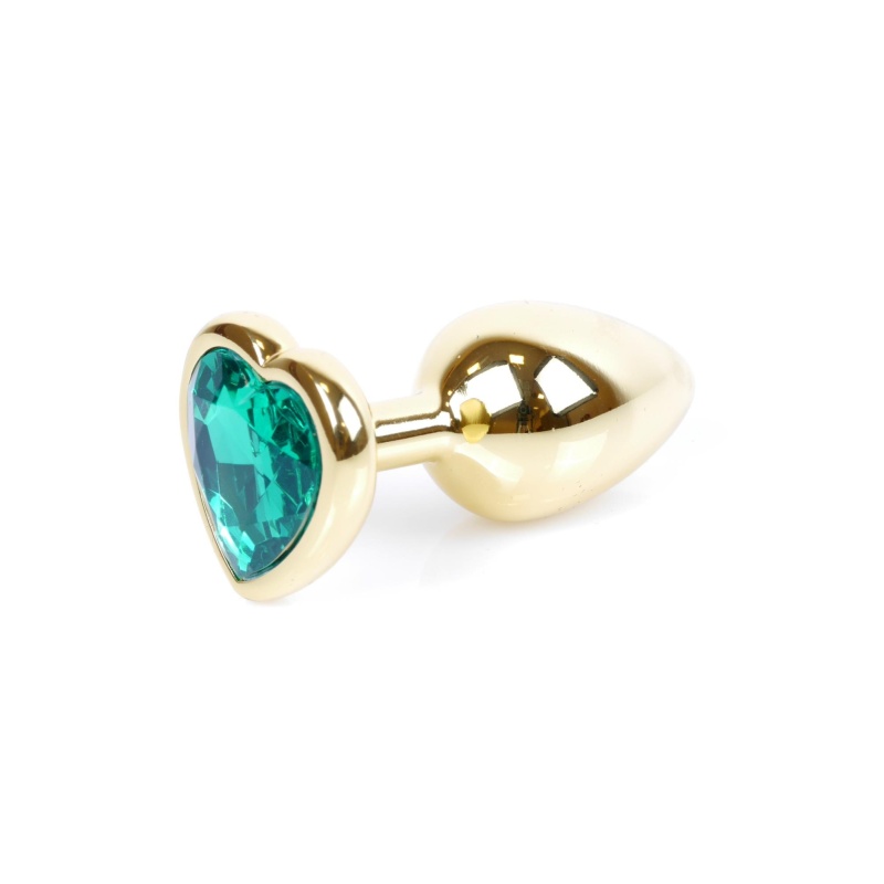 Biżuteria analna Gold Heart Plug - stal nierdzewna, zielony kamień szklany w kształcie serca, długość 7 cm, średnica 2,7 cm - 5