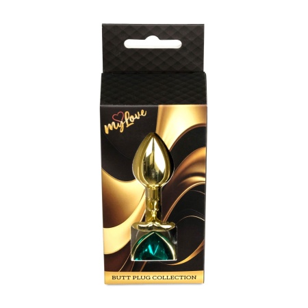 Biżuteria analna Gold Heart Plug - stal nierdzewna, zielony kamień szklany w kształcie serca, długość 7 cm, średnica 2,7 cm - 8