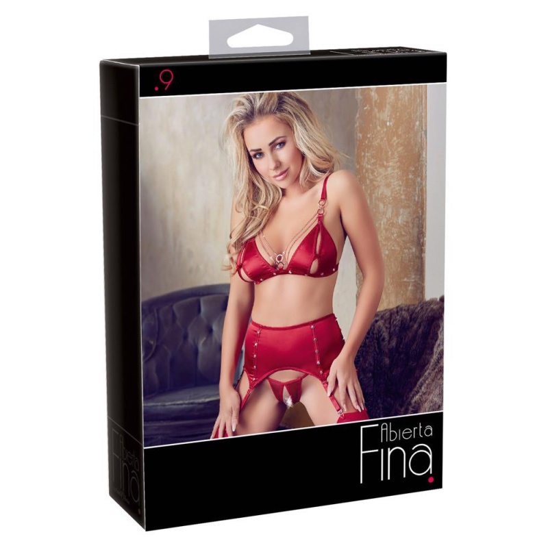 Bra and Suspender Set Red M - 1