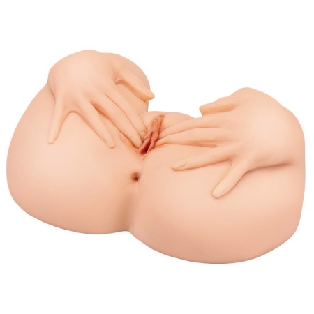 Torso masturbator PDX Plus Spread My Tight Light z modelowanymi dłońmi rozchylającymi wargi i podwójnym kanałem, 37,6 cm, 6,3 kg - 2
