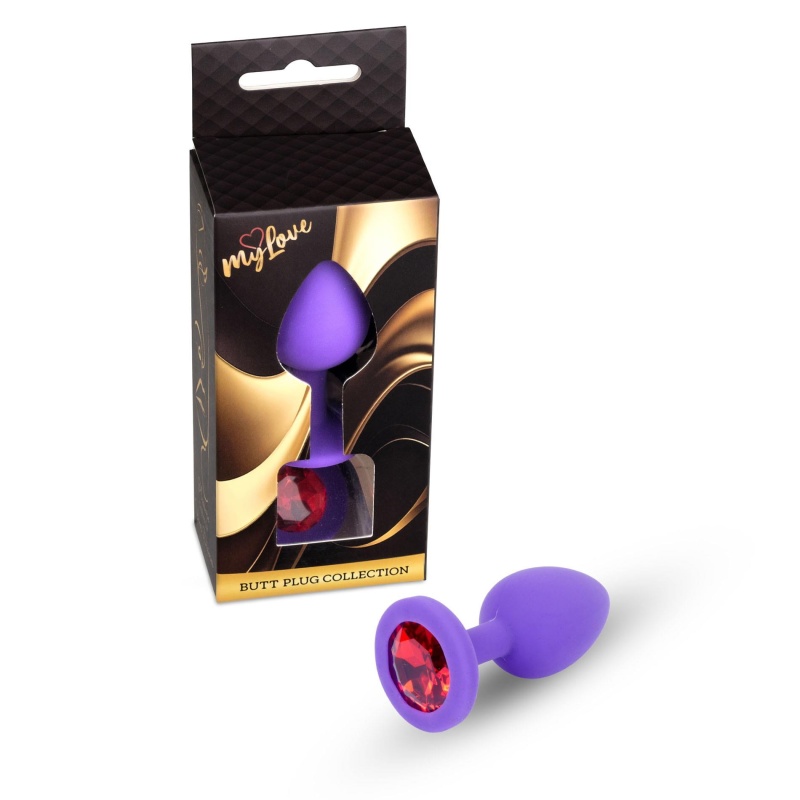 Biżuteria analna Jewellery Purple Medium - anatomiczny korek z silikonu medycznego, zwężona szyjka, szeroka podstawa z kamieniem - 8