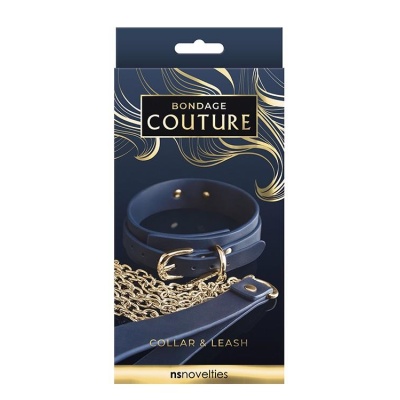 Obroża i smycz Bondage Couture 280803 - regulowana klamrą, PU, długość obroży 46,3 cm, smycz 110 cm - 1