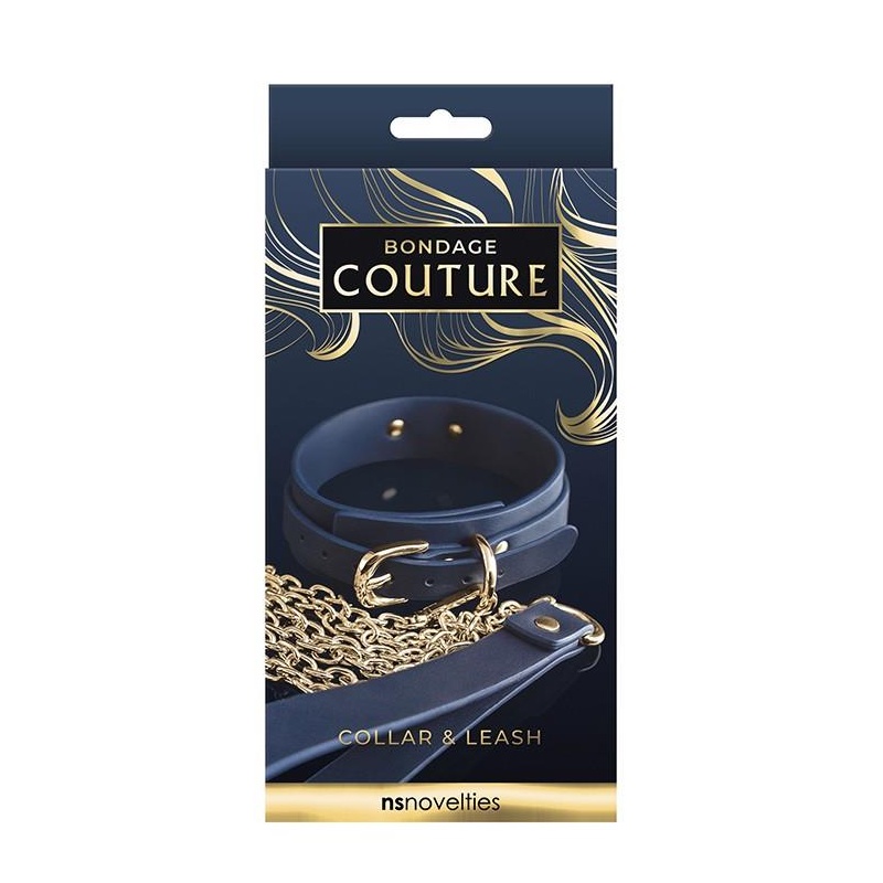 BONDAGE COUTURE COLLAR AND LEASH BLUE - 1