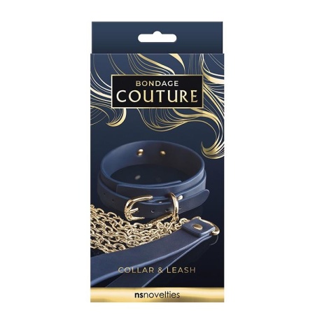 BONDAGE COUTURE COLLAR AND LEASH BLUE - 1