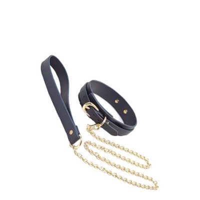 BONDAGE COUTURE COLLAR AND LEASH BLUE - 1 2