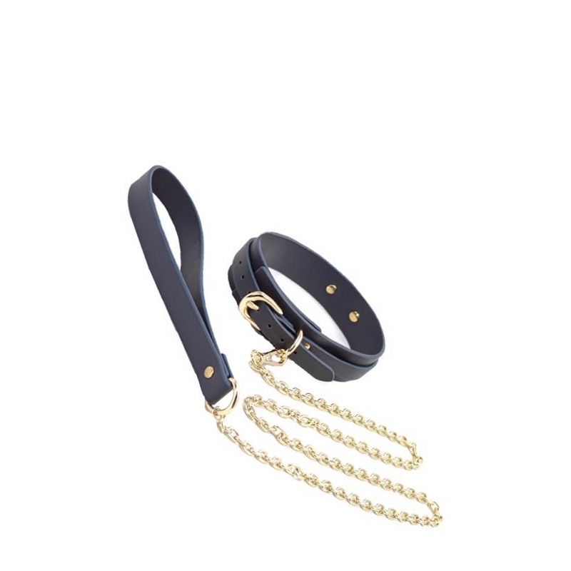 BONDAGE COUTURE COLLAR AND LEASH BLUE - 2