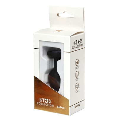 Star Collection - Black Silicone Anal Plug S - Purple Stone - 1