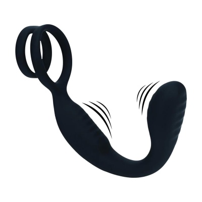 Vibrating Silicone Prostate Stimulator with Cock and Ball Ring - Black - 1