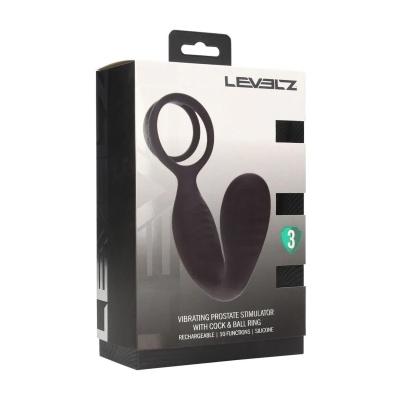 Vibrating Silicone Prostate Stimulator with Cock and Ball Ring - Black - 1 2