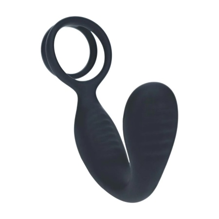 Vibrating Silicone Prostate Stimulator with Cock and Ball Ring - Black - 4