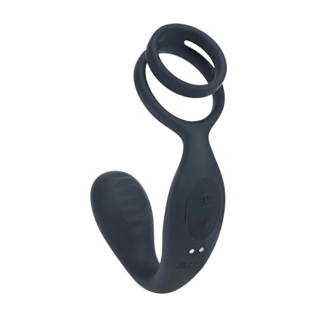 Vibrating Silicone Prostate Stimulator with Cock and Ball Ring - Black - 6
