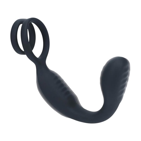 Vibrating Silicone Prostate Stimulator with Cock and Ball Ring - Black - 7