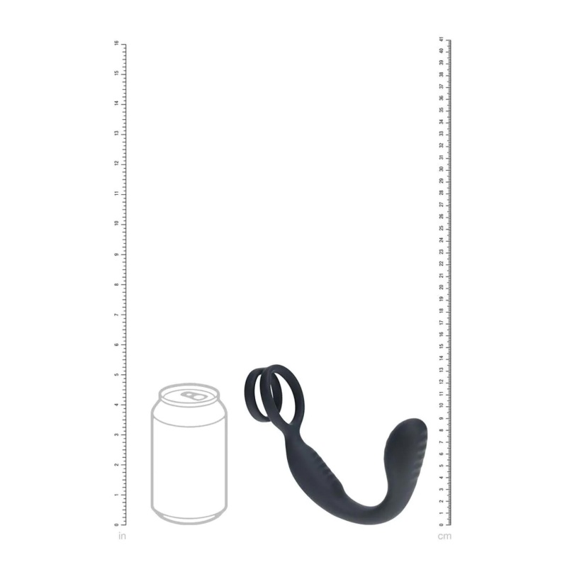 Vibrating Silicone Prostate Stimulator with Cock and Ball Ring - Black - 8
