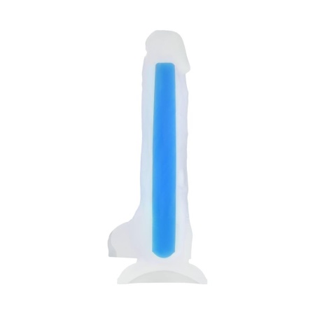 Dildo Matt Glow Blue - dwuwarstwowy silikon płynny, świecenie w ciemności, długość całkowita 13 cm - 2