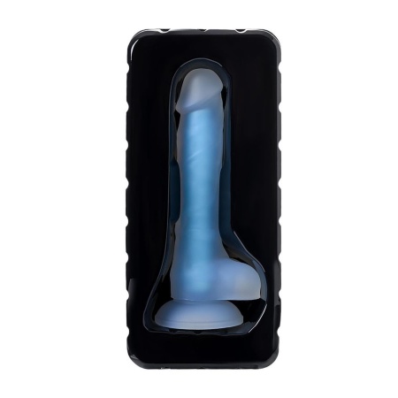 Dildo Matt Glow Blue - dwuwarstwowy silikon płynny, świecenie w ciemności, długość całkowita 13 cm - 6