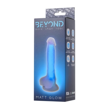 Dildo Matt Glow Blue - dwuwarstwowy silikon płynny, świecenie w ciemności, długość całkowita 13 cm - 7