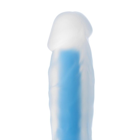 Dildo Matt Glow Blue - dwuwarstwowy silikon płynny, świecenie w ciemności, długość całkowita 13 cm - 9