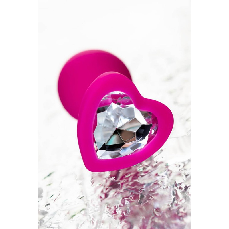 Korek analny Diamond Heart z kryształem w kształcie serca, silikon bezszwowy, bez wibracji, długość 7 cm - 8