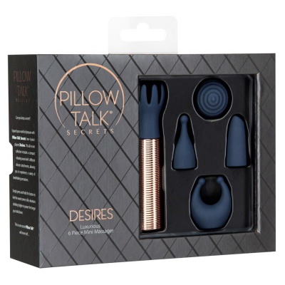 Mini wibrator Pillow Talk Secrets Desires z 5 wymiennymi nakładkami, długość 7,2 cm - 1