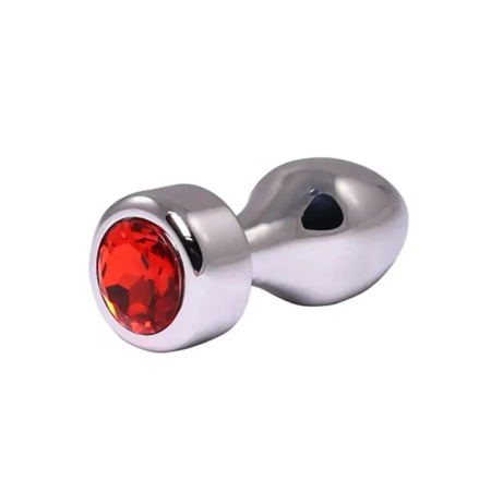 Srebrny butt plug z czerwonym diamentem - metal wolny od niklu, produkt mechaniczny bez elementów elektronicznych, długość całko - 1