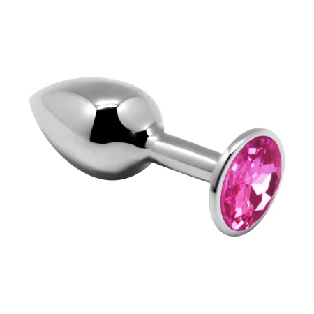 Korek analny Mini Metal L różowy - stal nierdzewna z różowym kryształem, wodoodporny IPX8, długość 9 cm, średnica 4,1 cm - 1