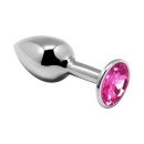 Korek analny Mini Metal L różowy - stal nierdzewna z różowym kryształem, wodoodporny IPX8, długość 9 cm, średnica 4,1 cm - 1
