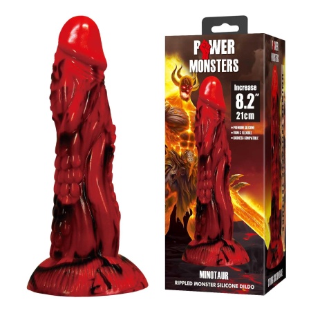 Dildo silikonowe Minotaur z pofalowanym trzonem o długości 21 cm - 1