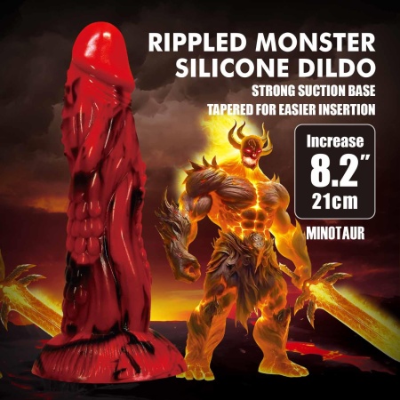 Dildo silikonowe Minotaur z pofalowanym trzonem o długości 21 cm - 2