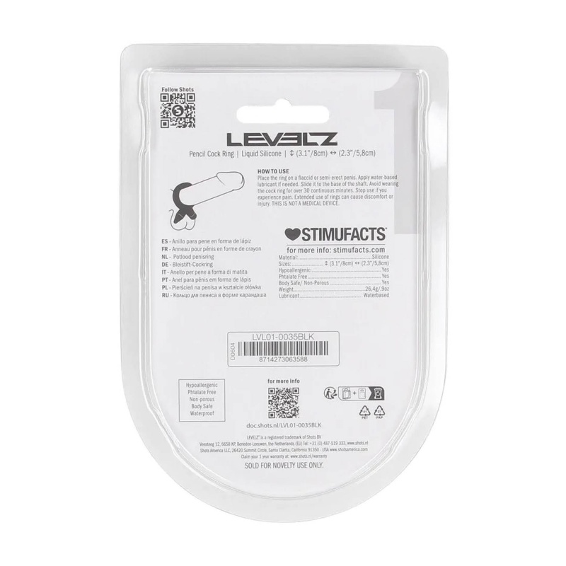 Pencil Liquid Silicone Cockring - Black - 3