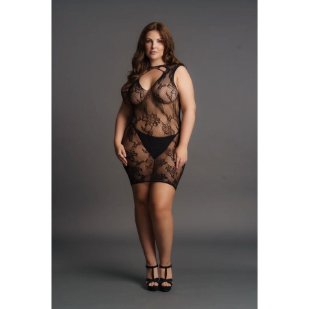 High Neck Lace Mini Dress - Plus Size - 5