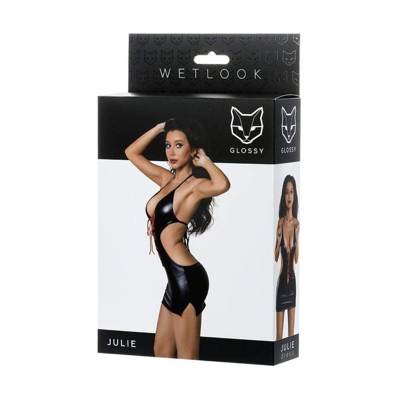 Glossy Shiny Wetlook dress JULIE - black M - 4