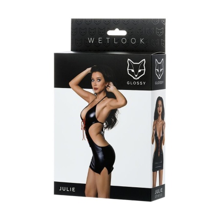 Glossy Shiny Wetlook dress JULIE - black M - 4