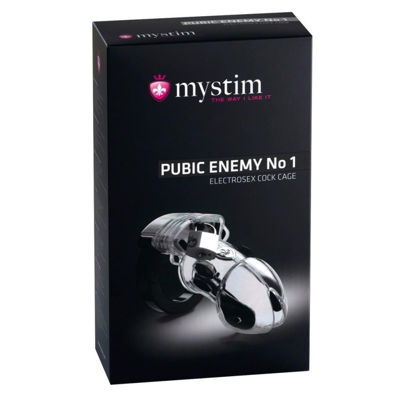 Klatka na penisa Pubic Enemy No 1 Transparent – przezroczysty silikon, zamek z 2 kluczami i kabel elektrodowy, długość 8,2–9,4 c - 1