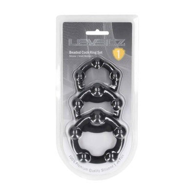 Beaded Silicone Cockring Set of 3 - S/M/L - Black - 1