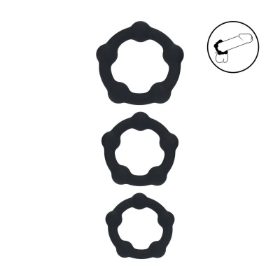 Beaded Silicone Cockring Set of 3 - S/M/L - Black - 1 2