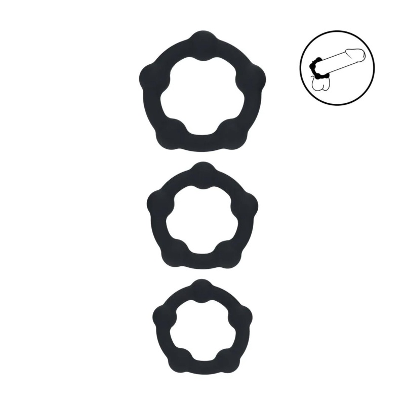Beaded Silicone Cockring Set of 3 - S/M/L - Black - 2