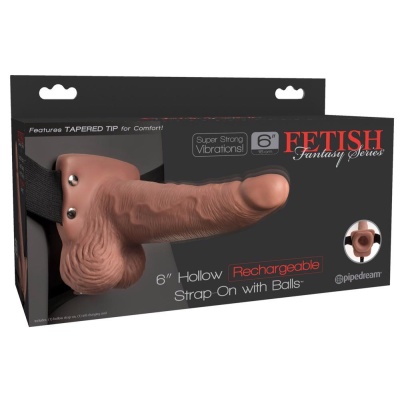 Wydrążony strap-on FF 6 Hollow z wibracją o 10 trybach, regulowanym pasem i jądrami, długość 17,8 cm, średnica wewnętrzna 4,1 cm - 1