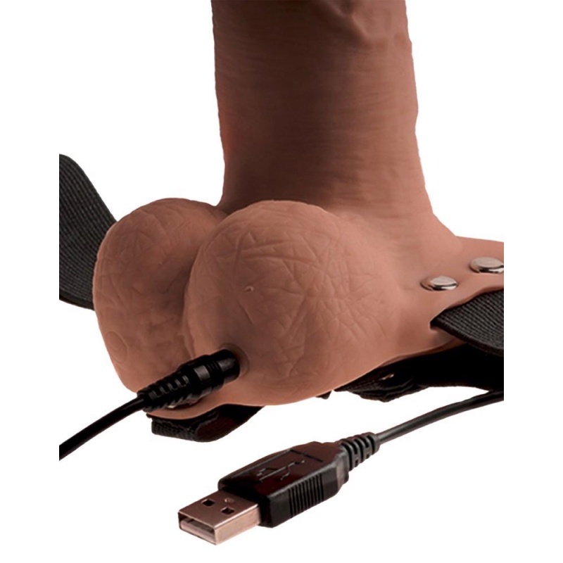 Wydrążony strap-on FF 6 Hollow z wibracją o 10 trybach, regulowanym pasem i jądrami, długość 17,8 cm, średnica wewnętrzna 4,1 cm - 7