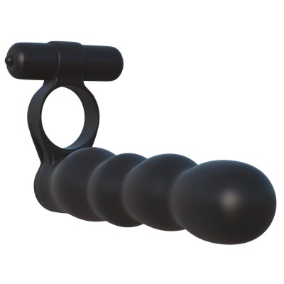 Pierścień penisa z dildo analnym Posable Partner Double Pen – wodoodporny wibrobullet, dildo 12,7 cm, pierścień Ø 3 cm - 1 2