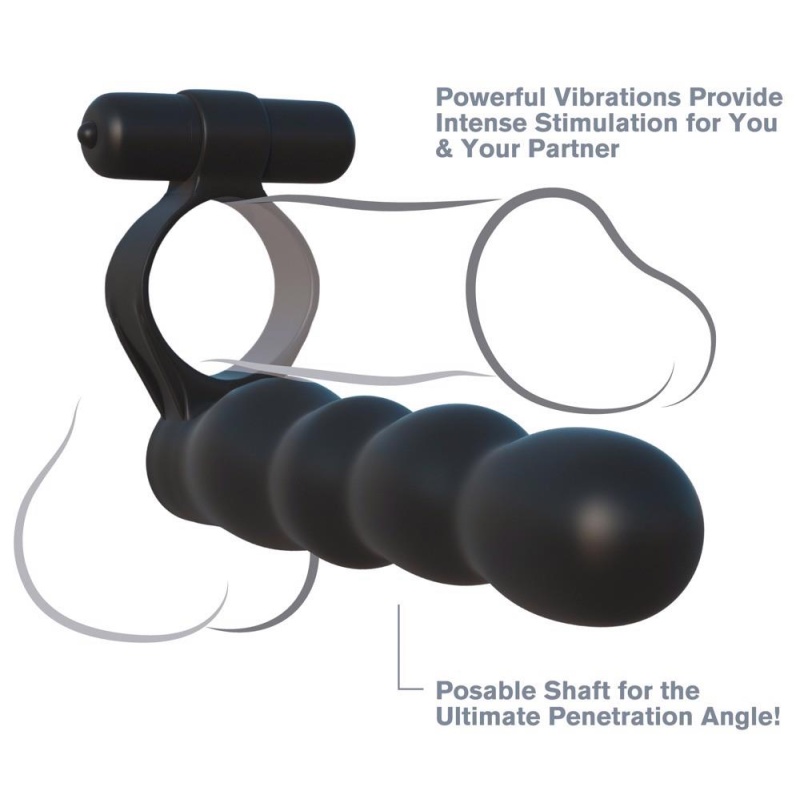 Pierścień penisa z dildo analnym Posable Partner Double Pen – wodoodporny wibrobullet, dildo 12,7 cm, pierścień Ø 3 cm - 8