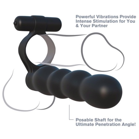 Pierścień penisa z dildo analnym Posable Partner Double Pen – wodoodporny wibrobullet, dildo 12,7 cm, pierścień Ø 3 cm - 8