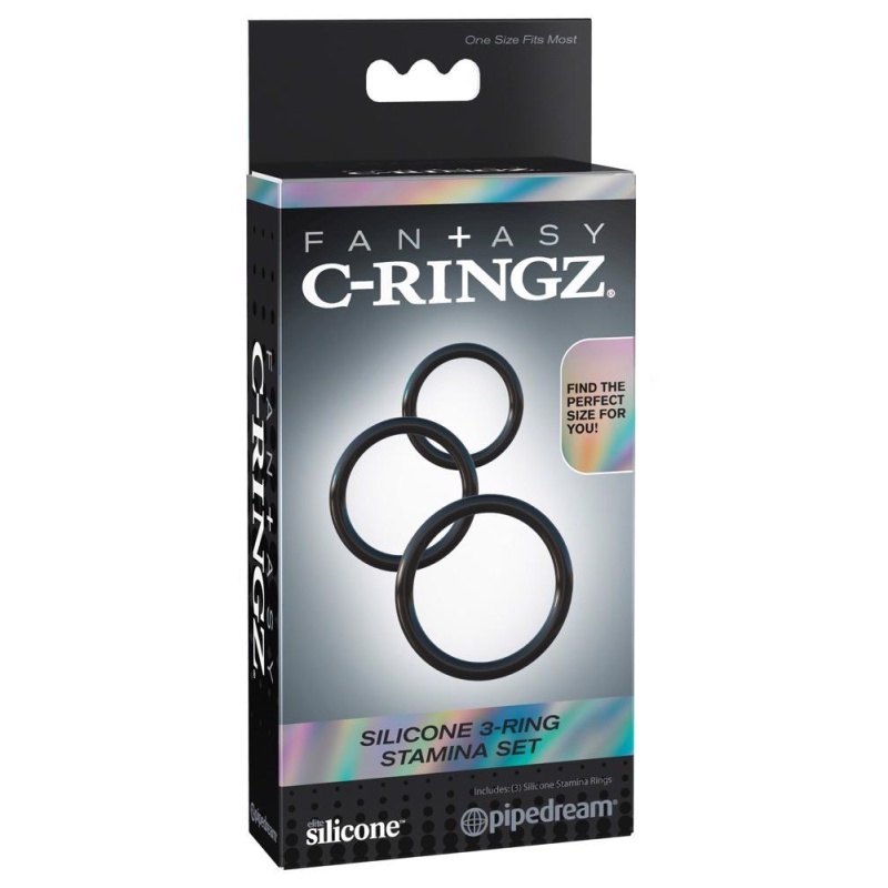 Zestaw 3 elastycznych pierścieni na prącie Silicone 3 Ring Stamina Set – silikon, średnice 5,1 / 4 / 3,2 cm, regulacja ucisku, b - 1