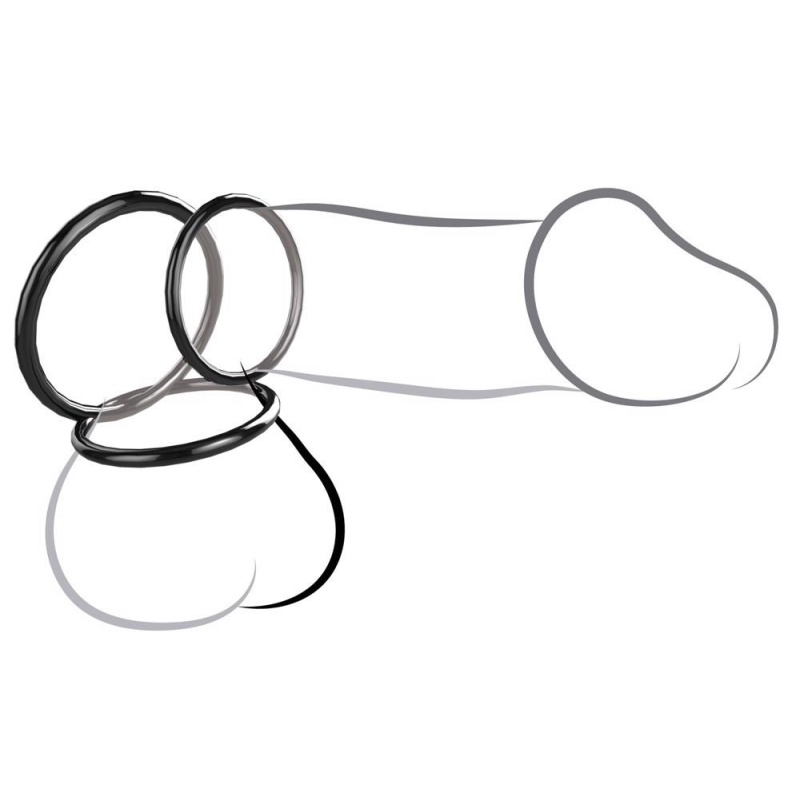 Zestaw 3 elastycznych pierścieni na prącie Silicone 3 Ring Stamina Set – silikon, średnice 5,1 / 4 / 3,2 cm, regulacja ucisku, b - 3