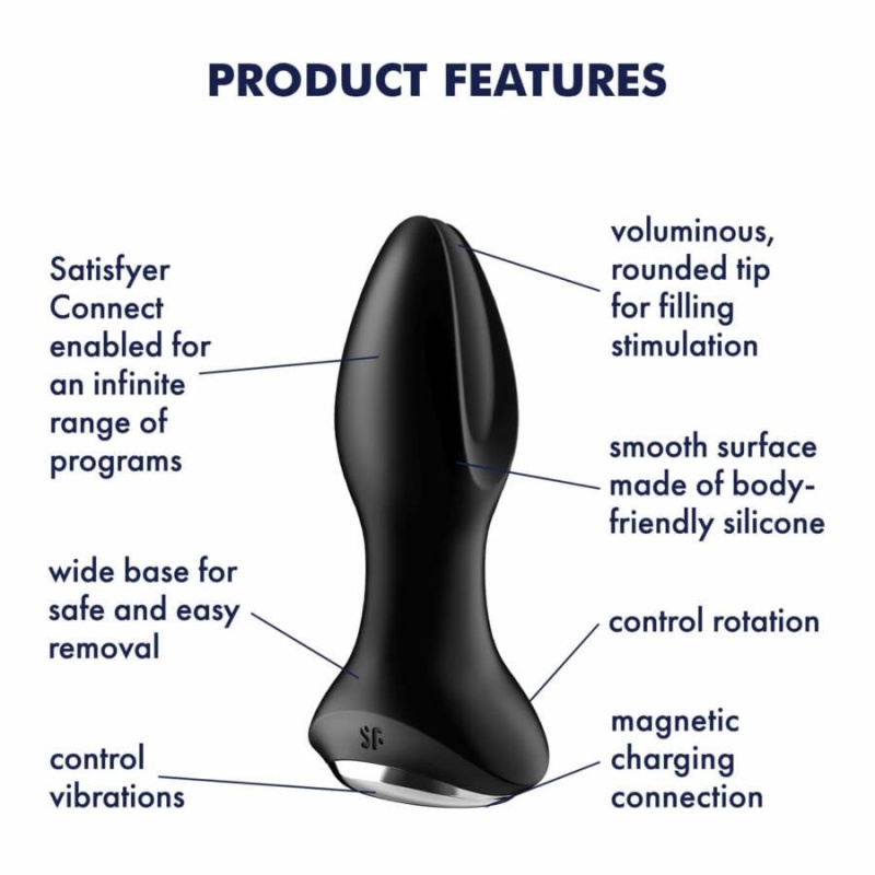 Wibrator analny Rotator Plug 2+ Connect App - obrotowy łańcuch kulek, podwójny silnik, 13 cm - 7