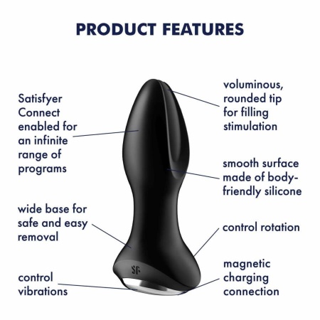 Wibrator analny Rotator Plug 2+ Connect App - obrotowy łańcuch kulek, podwójny silnik, 13 cm - 7