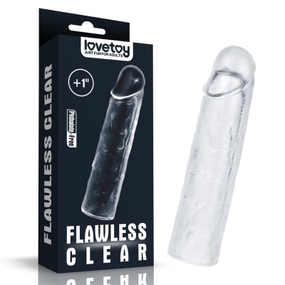 Nakładka na penisa Flawless Clear Add 1'' – przezroczysta, elastyczna, całkowita długość 15,24 cm - 1