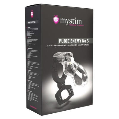 Klatka na penisa z funkcją elektrostymulacji (e-stim) Mystim Pubic Enemy No 3, regulowana średnica 3,4–4,7 cm - 1
