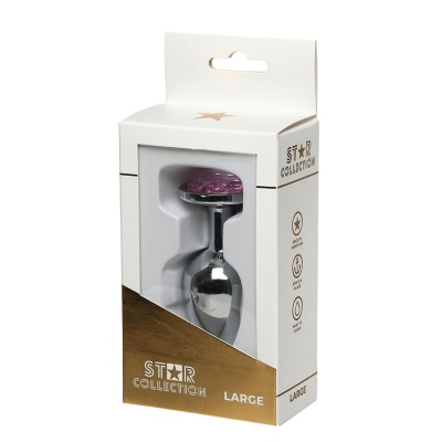 Star Collection - Silver Metal Anal Plug L - Light Pink Stone - 1